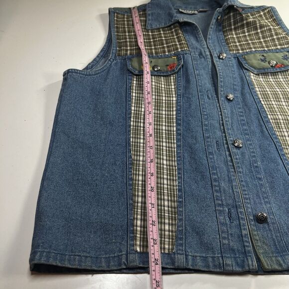 Vintage Denim Vest Quilted Patchwork Cottagecore Boho Western Festival Womens M - Picture 7 of 8